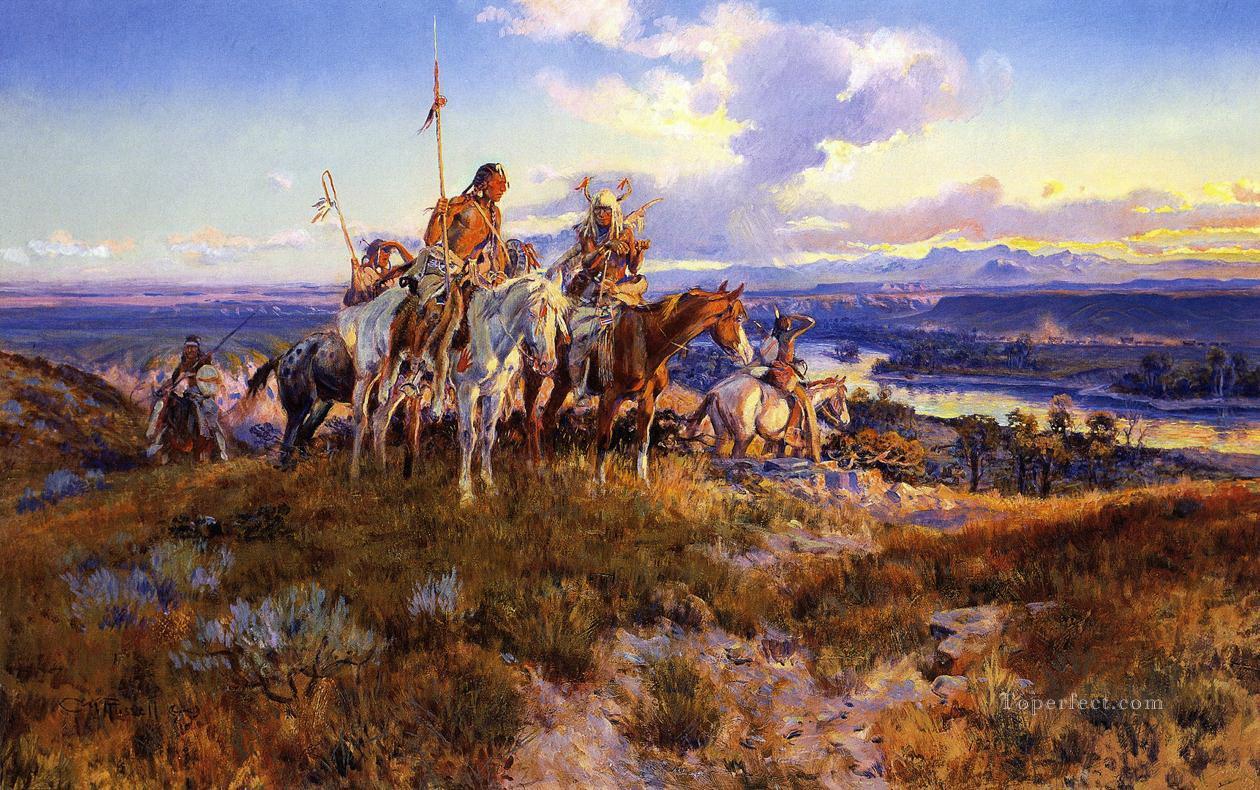 ワゴン 1921年 チャールズ・マリオン・ラッセル アメリカ・インディアン油絵